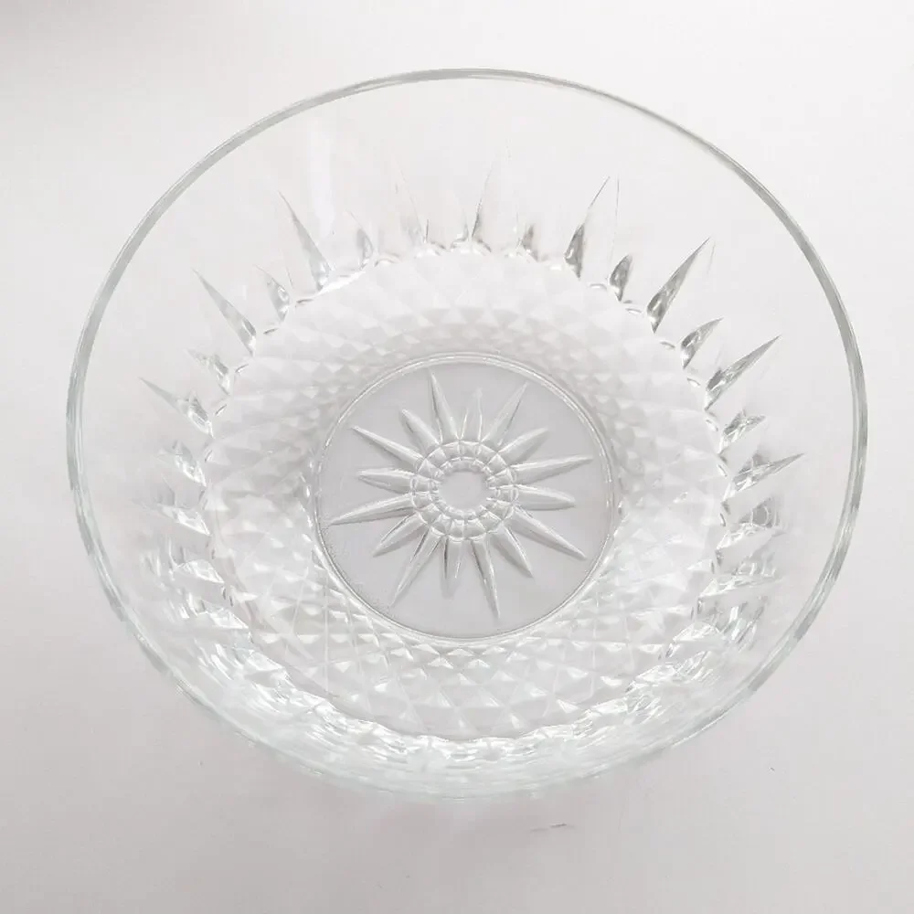Vintage Arcoroc France Diamond Cut Clear Glass Sunburst Small Serving Bowl